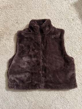 Birch & Stone Dark Brown Faux Fur Zip-Up Vest